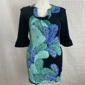 Aryeh Blue Paisley Sweater Tunic Dress Medium